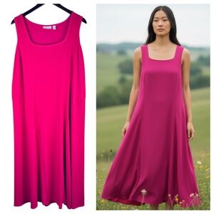 Susan Graver Midi Maxi Dress Sz XL 14 16 Hot Pink Slvlss Stretch Quiet Luxury